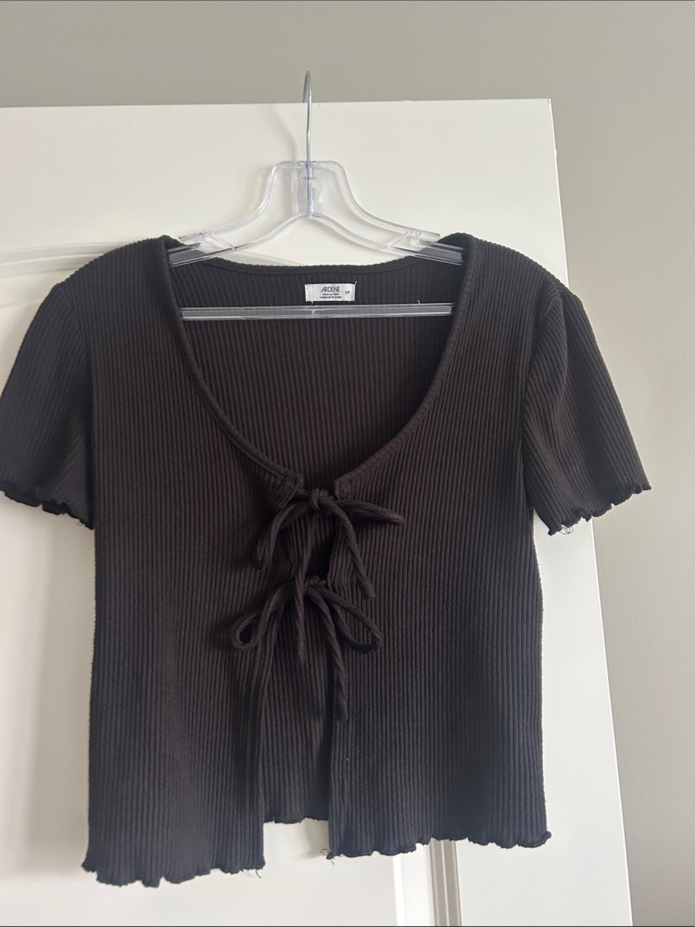 Ardene Black Ribbed Tie-Front Women's Top